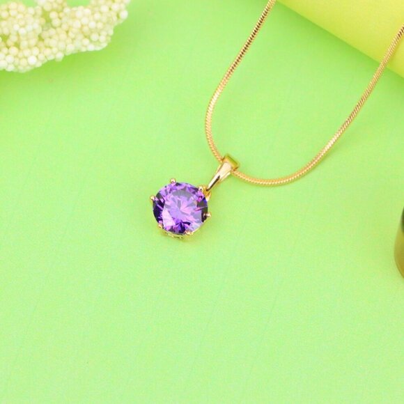 "Radiant Purple Round Pendant with Gold Plating for Elegant Style, XPPT1672 - Picture 12 of 13